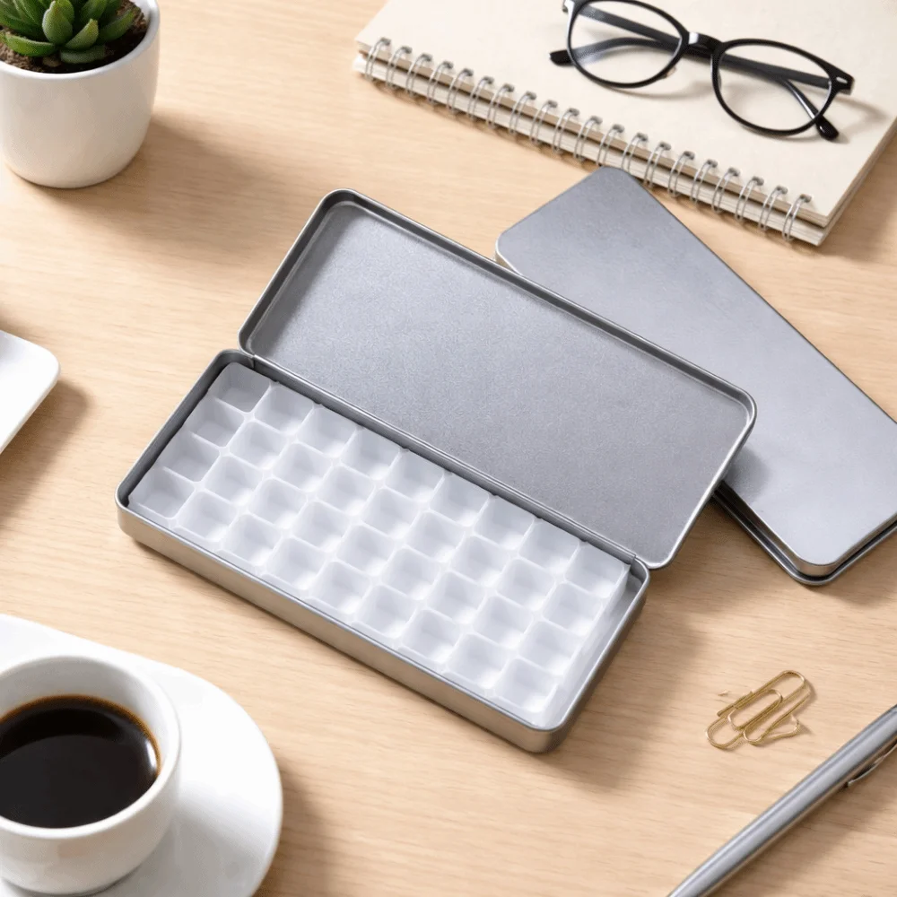 Silver Color Watercolor Portioning Box Empty Portable Paint Tray 36 Grids Detachable Paint Palette Box Painting Tool