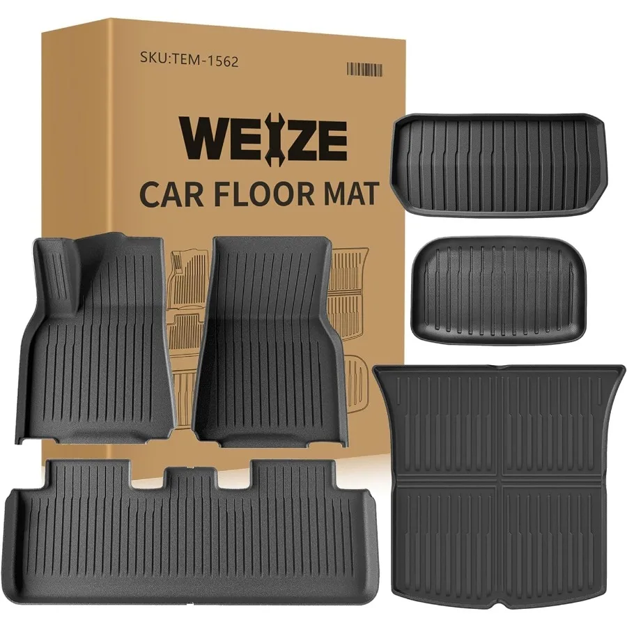 

All Weather TPE Floor Mats and Cargo Trunk Mats Set of 6 for Tesla Model Y 5Seat 2021 2022 2023 2024 Durable Waterproof NonSlip