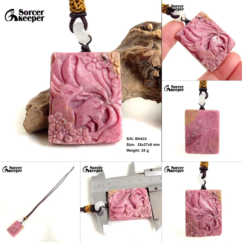 1 unidad de collar largo vintage con colgante de cuentas de cristal de piedra de rodonita natural tallada a mano para mujer, joyería DIY, Collier Femme BH001
