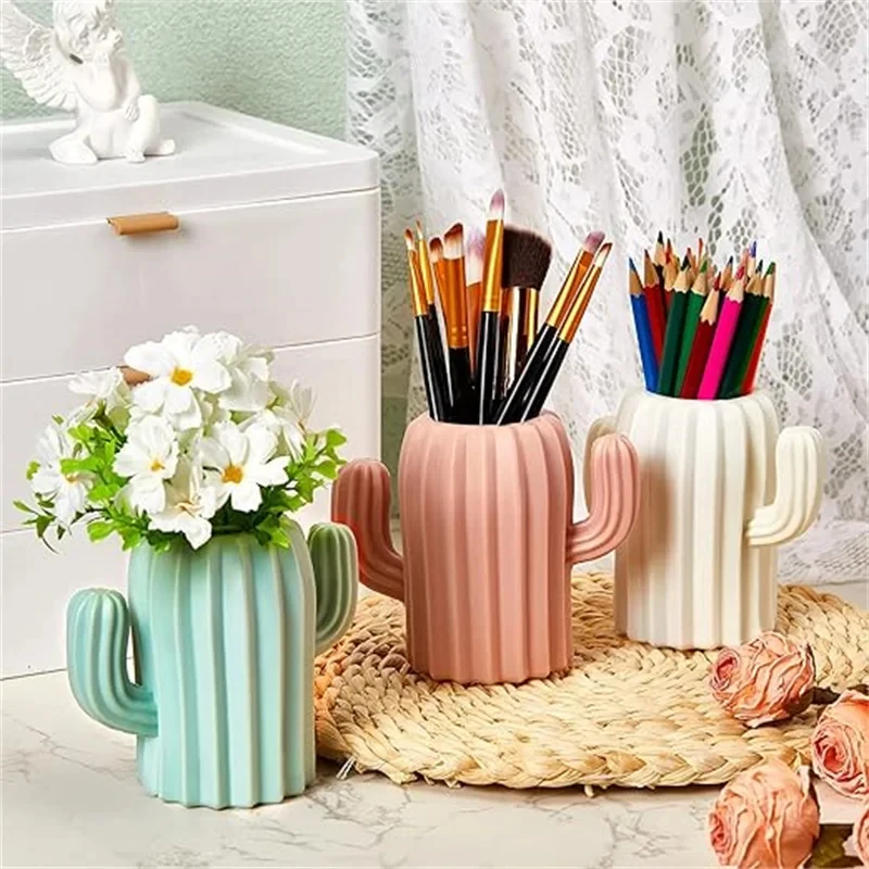 Cactus Flower Vase Set Creative Multifunctional Pen Holder Cup Makeup Brush Organizer Jewelry Desktop Storage Home Decoration