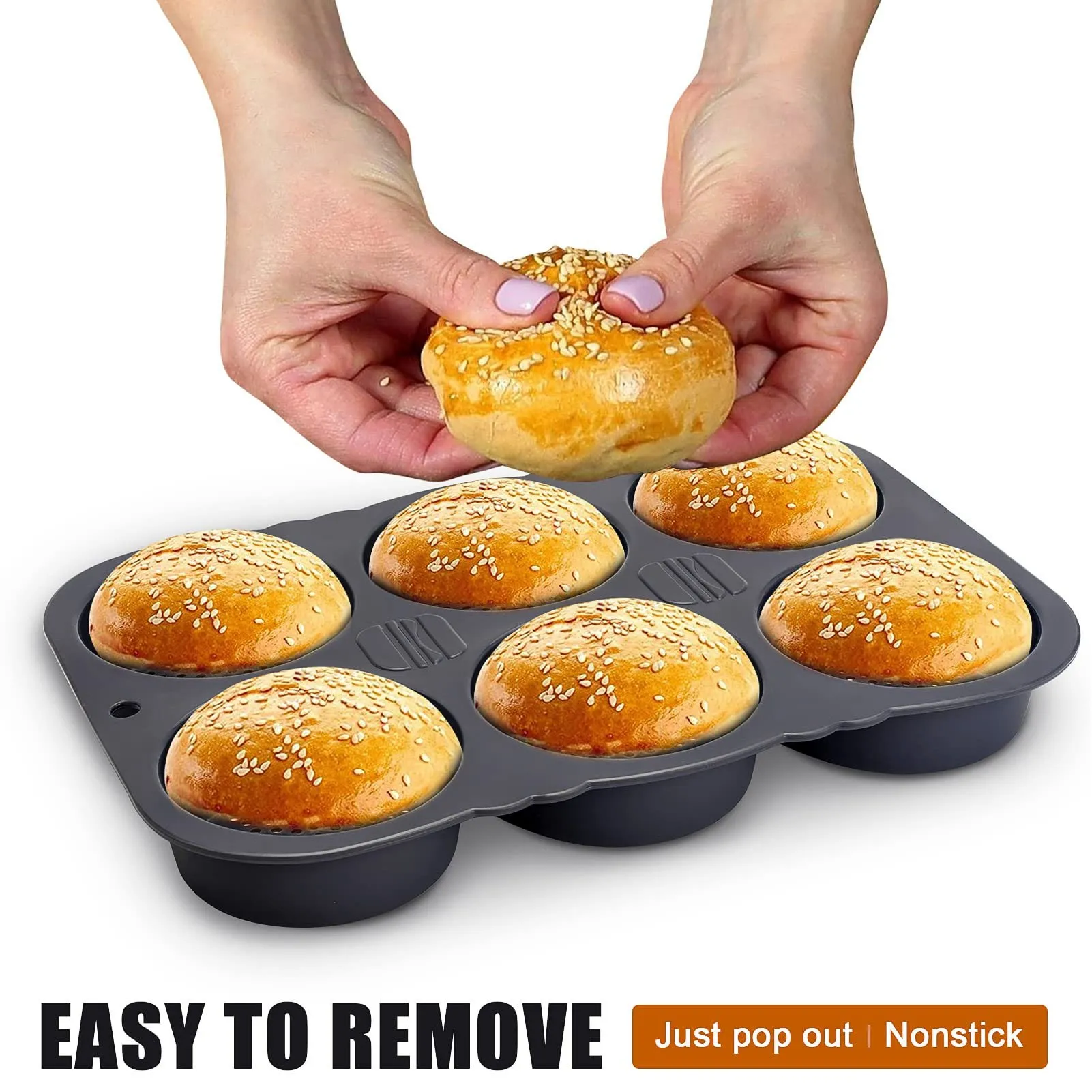 

C5 6 Cavity Non-stick Hamburger Bun Mould Foldable Reusable Bread Mould ‑40℉ to +446℉ Heat Resistance Baking Mould for Kitchen