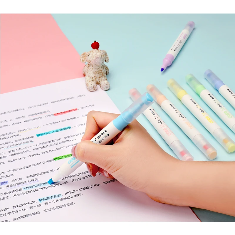 6pcs/Box Soft Head Double Head Fluorescent Pen Colorful Art Mark Painting Pen Colorful Highlighters School