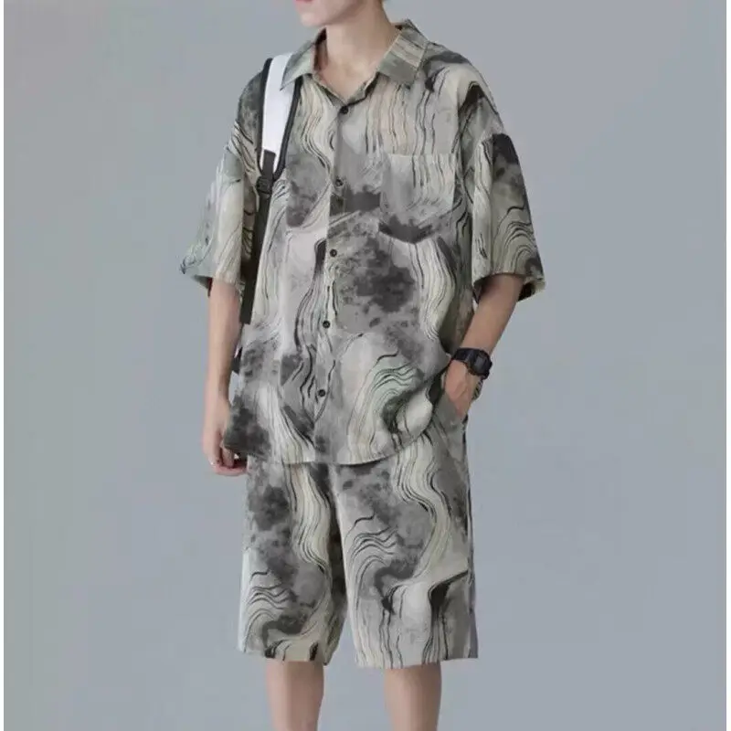 GIOIOMen's Beach Suit，2025New Summer Ice Silk Thin Cool Casual Two-Piece Suit（TT shirt+Shorts）