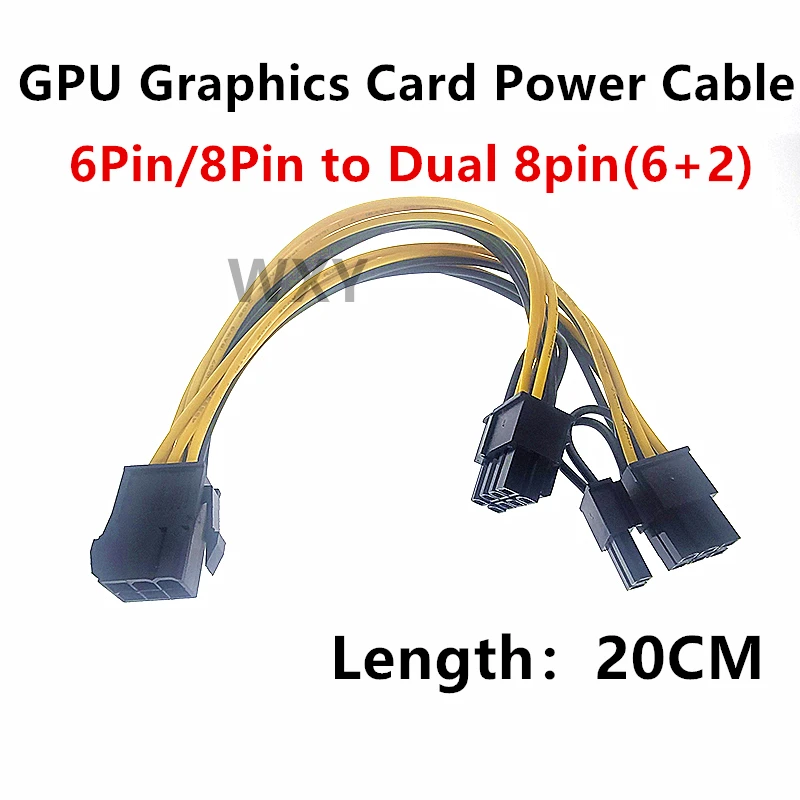 

EPS CPU 8pin to 2-port PCIE 8pin Dual PCI-Express 6+2pin Y Splitter Miner GPU Graphics Card Power Supply Cable Cord 18AWG 20CM