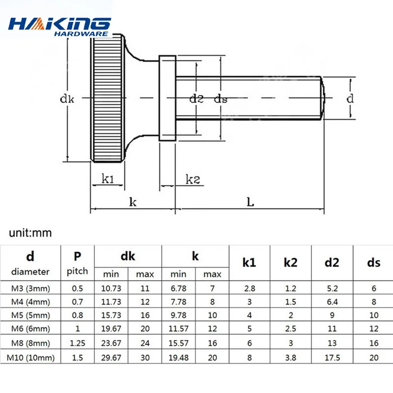 1/5pc M3 M4 M5 M6 M8 M10 DIN464 GB834 Knurl High Step Head Hand Tighten Thumb Screw Curtain Wall Glass Lock Thumbscrew Adjust