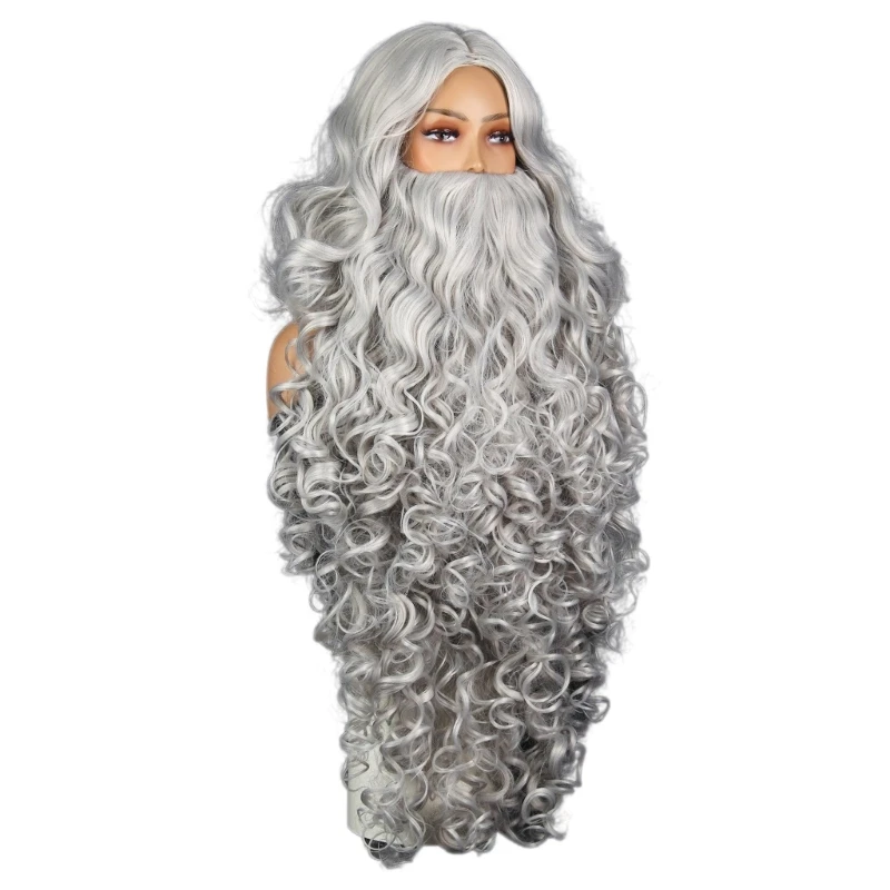 Conjunto peluca y barba Papá Noel blanco, realista anciano Navidad con bigote oso, accesorios disfraz