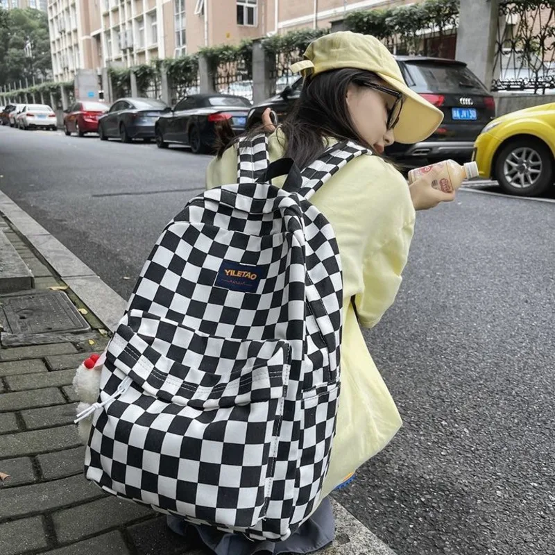 

2024 Harajuku Multi Functional Backpack, High School Checkered Fashion Backpack, Backpack School