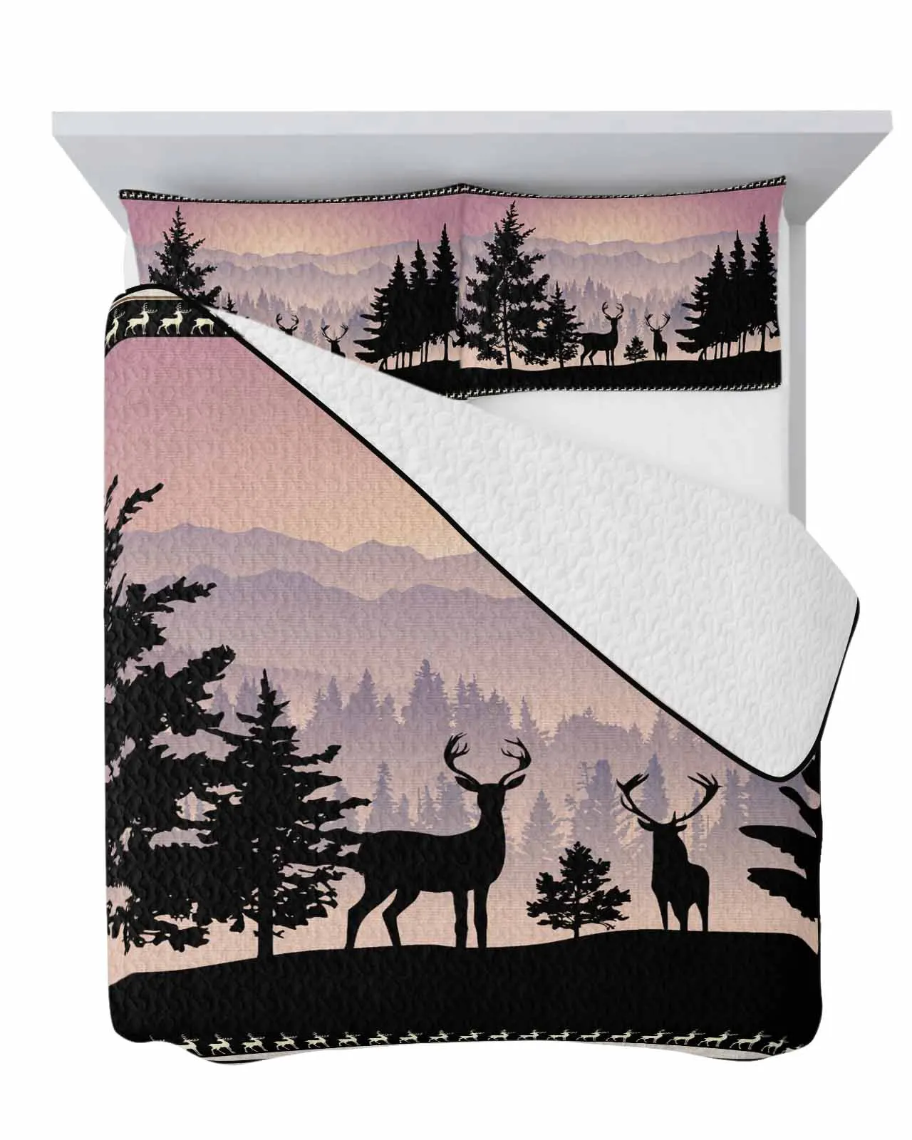 Forest Silhouette Deer Animal Moon Summer Cooling Quilt Air Condition Blanket Comfortable Lightweight Bedroom Thin Quilt