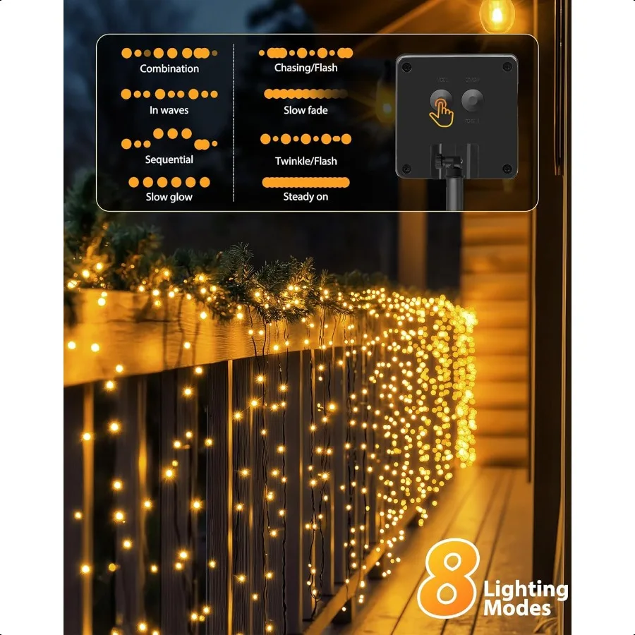 2 حزمة أضواء سلسلة الشمسية للخارج 92Ft 240 LED أضواء الشمسية في الهواء الطلق مقاوم للماء مع 8 طرق الشمسية في الهواء الطلق سلسلة ضوء ل