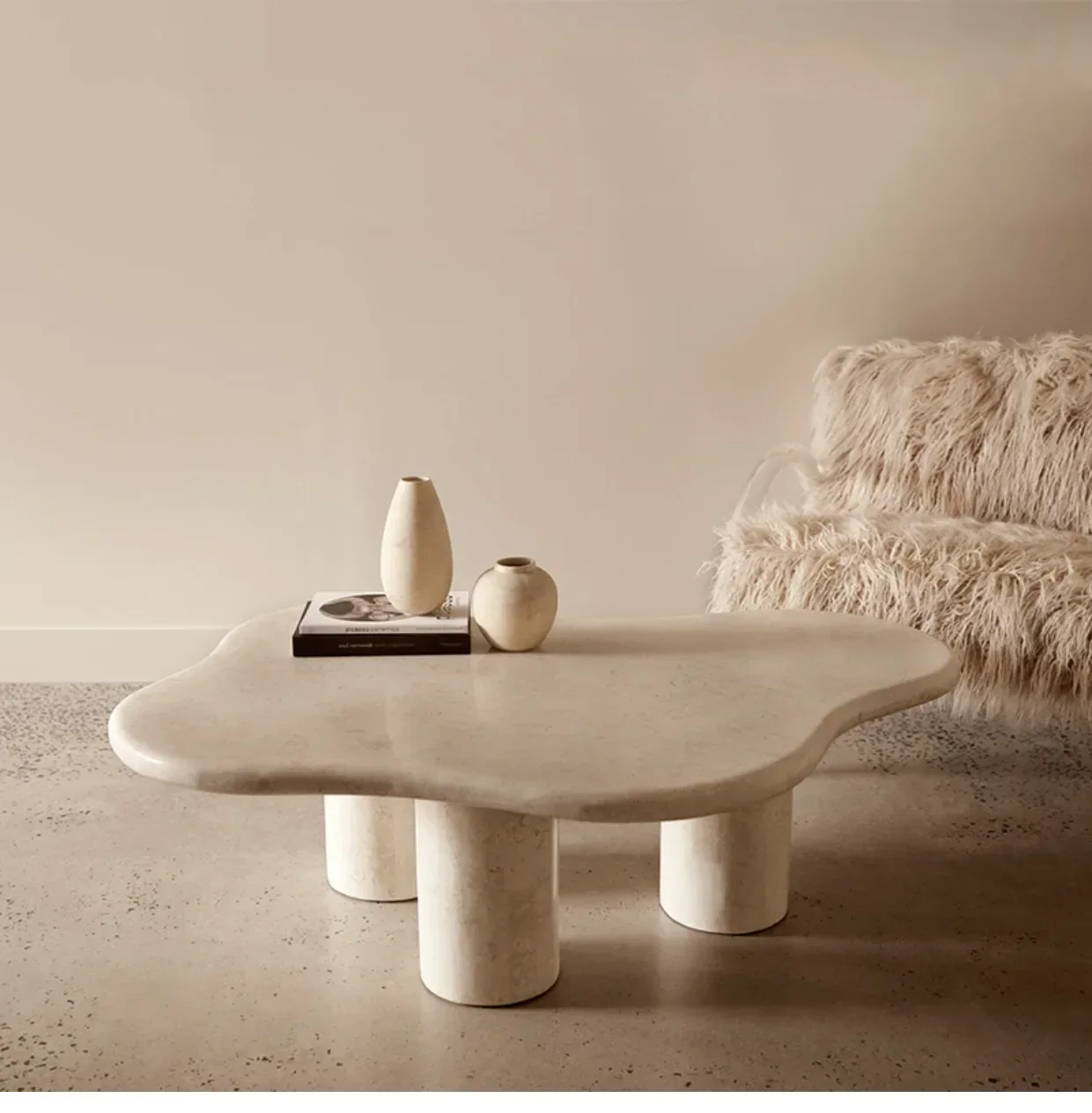 

smt1 Travertine cloud coffee table small apartment living room sofa creative special-shaped light luxury advanced