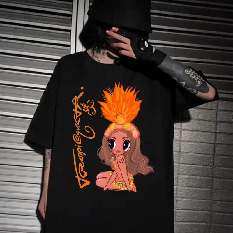 تي شيرت Karol G Tropicoqueta تي شيرت موسيقى لاتينا تي شيرت مضحك جرافيك تي شيرت قطني بأكمام قصيرة ملابس مريحة ملابس الشارع الشهير