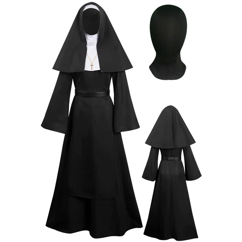 Rahibe Cosplay Rol Oynamak Maskesi 2023 Korku Filmi Rahibe 2 Kostüm Kılık Yetişkin Kadın Fantezi Kadın süslü elbise parti giysileri