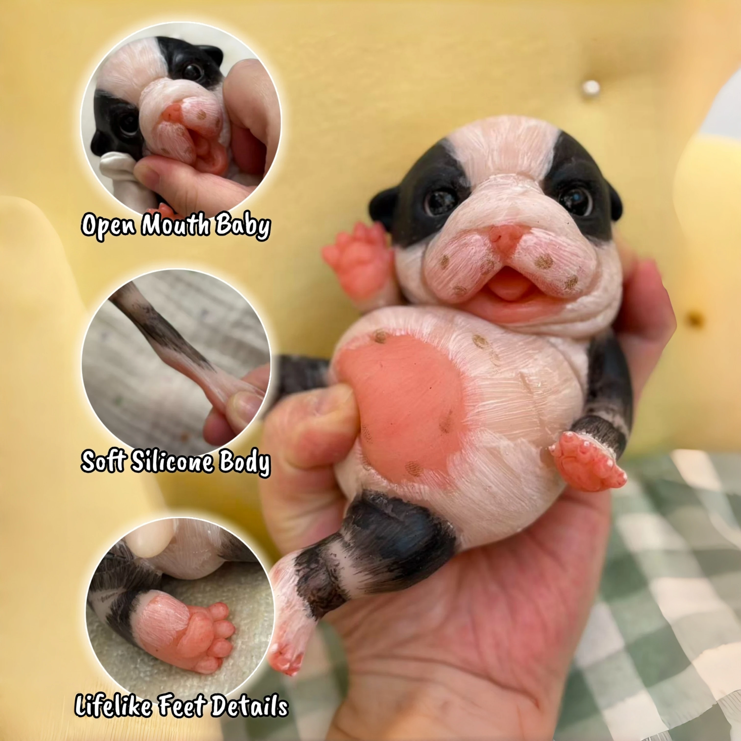 

1PC 6.7 Inch 17 CM Realistic Silicone Puppy 3D Paint Reborn Animal with Lifelike Details Open Mouth Dog Art Palm Toys For Gifts