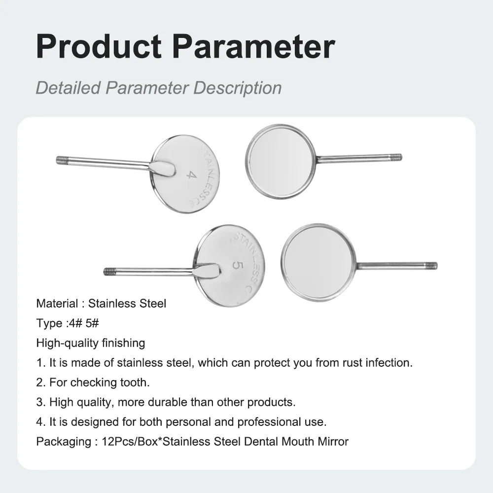 XYSZ 12 قطعة/صندوق الأسنان الفولاذ المقاوم للصدأ الفم مرآة 4/5 مكافحة الضباب الجبهة سطح طب الأسنان المرايا عالية الجودة معدات طبيب الأسنان