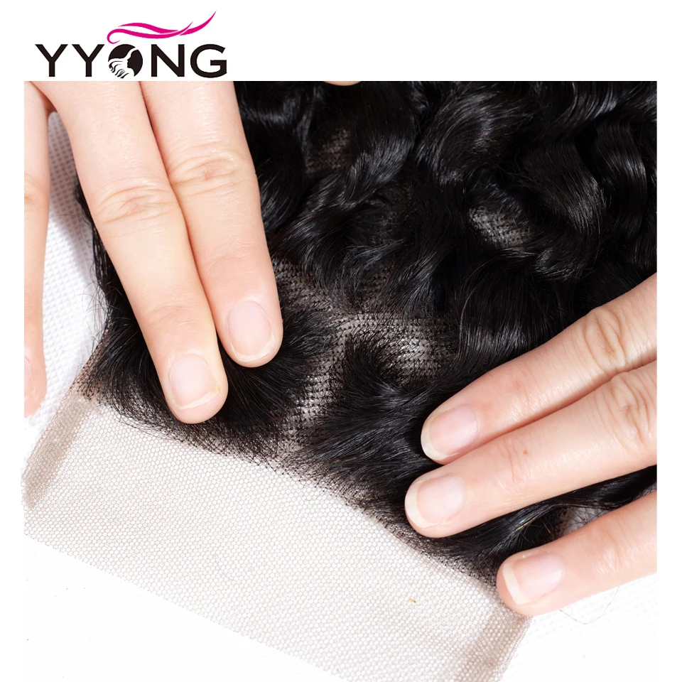 Yyong Brazilian Water Wave Lace Closure 4x4 Swiss Lace Free Middle Three Part Remy Human Hair Natural Color 8-20 inches