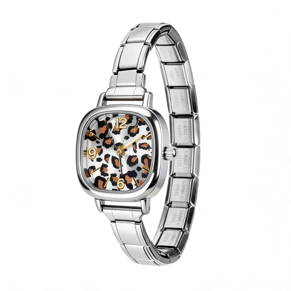 Fashion Leopard Print Italian Charm Watch Men Women's Stainless Steel Watch Bracelet for Friend Birthday DIY Jewelry Gift