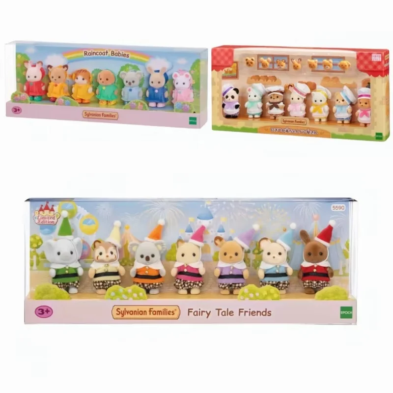 Hot Anime Sylvanian Families Raincoat Babies Bread Christmas Set  Action Figure Flocking Doll Pvc Room Decoration Birthday Gifts