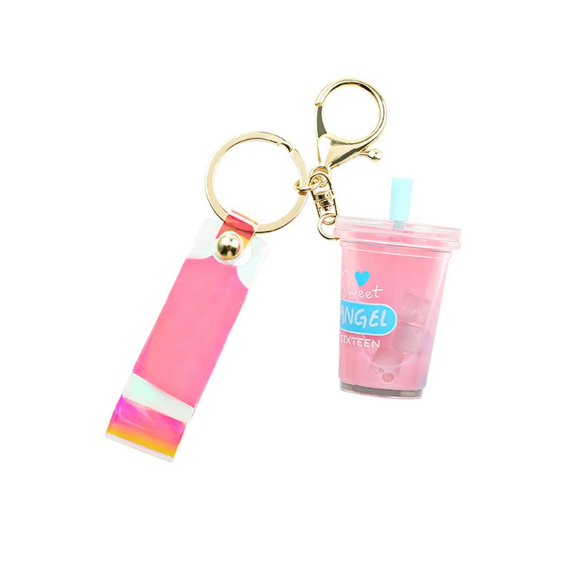 H cartoon mini bubble tea keychain girl heart oil pendant simulation milk tea cup personalized hanging chain