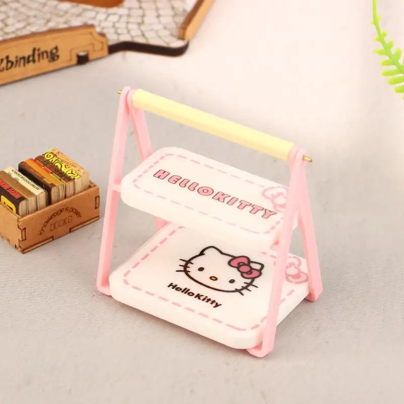 

Mini Hello Kitty Simulation Display Stand 1/12 Dollhouse KT Cat Storage Rack Food Tray Bread Shelves Model Pretend Play Toys