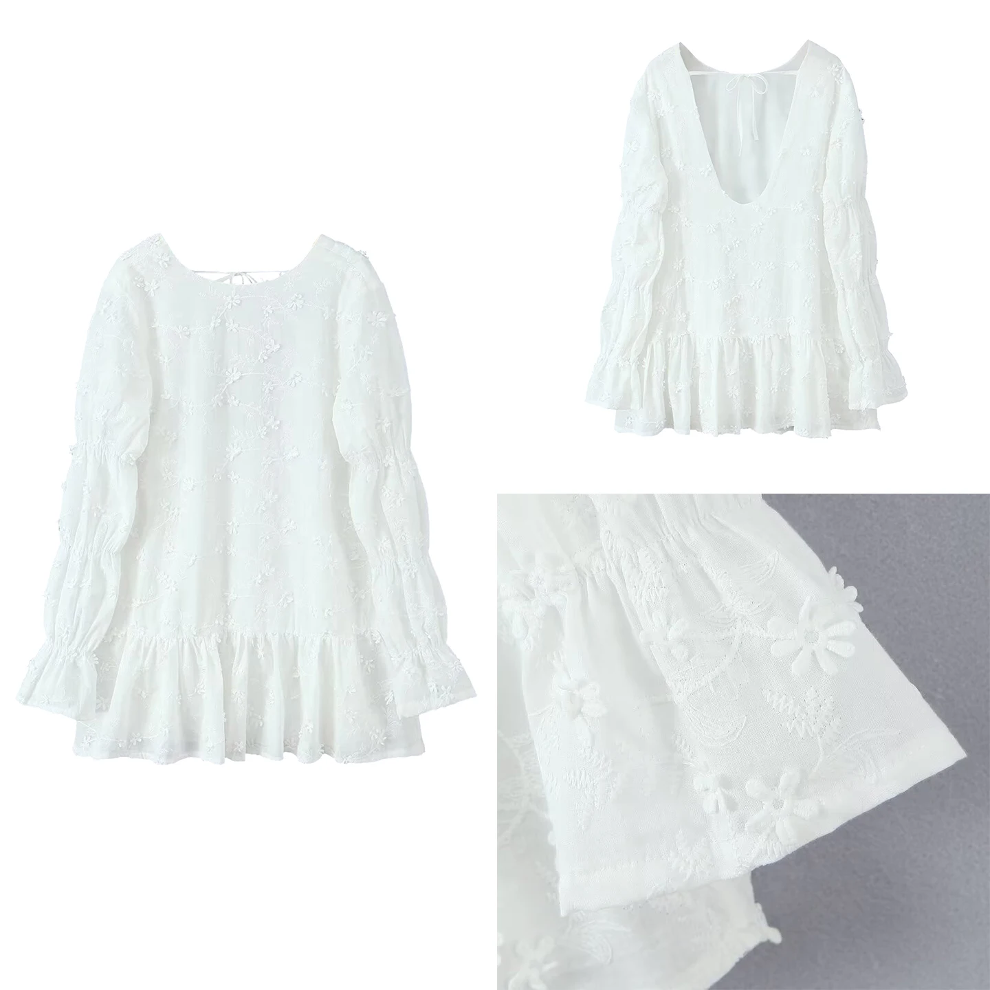 

Ele Embroidered 3D Flower Bal Hoof Sve Dr Women's Sle Z Loose Fit Long Sve round Neline irt