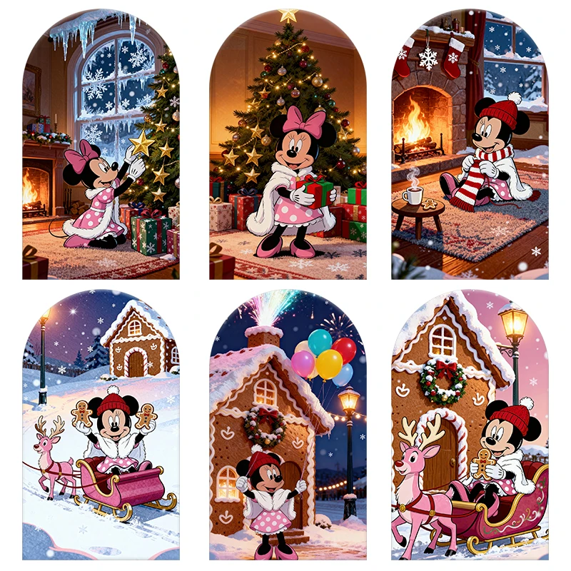 

Winter Merry Christmas Minnie Arch Backdrop Cover Spandex Fabric Custom for Festival New Year Family Party Background Decortion