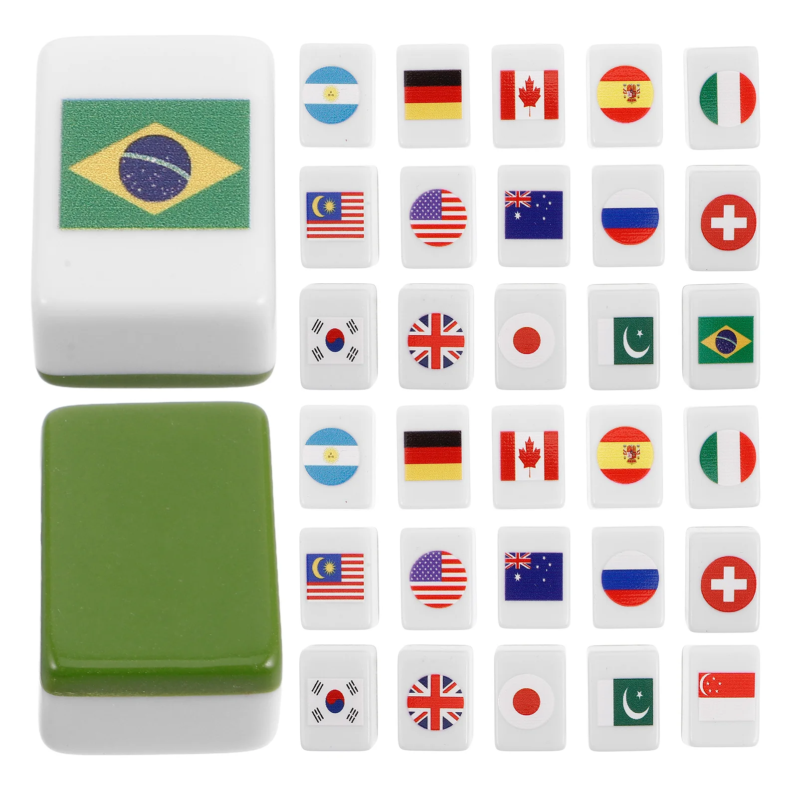 

48pcs National Flag Mahjong Set Durable Plastic Tiles Game Blocks For Family Party Outdoor Leisure Two Player Elimination Mode