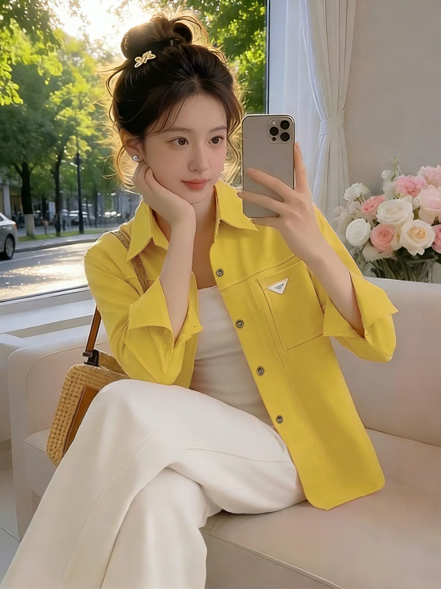 

Стильная повседневная женская рубашка: модная, элегантная, молодежная верхняя одежда для работы и отдыха, с длинным рукавом, свободного кроя, на пуговицах