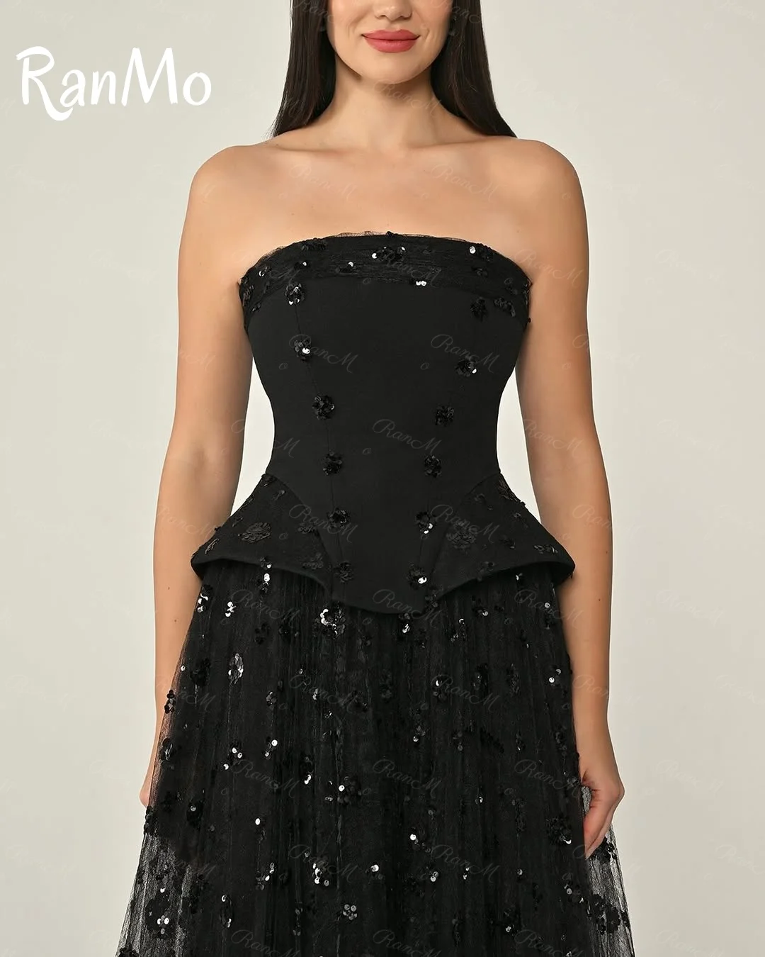 Ranmo 2025 Strapless Beadings Prom Dress Customized Lace Shiny A-Line Evening Dresses Sexy Wedding Party Dress Long Sharon Dress
