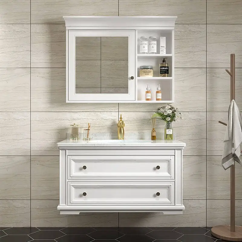 

Oak bathroom cabinet combination, solid wood wall cabinet, bathroom washstand