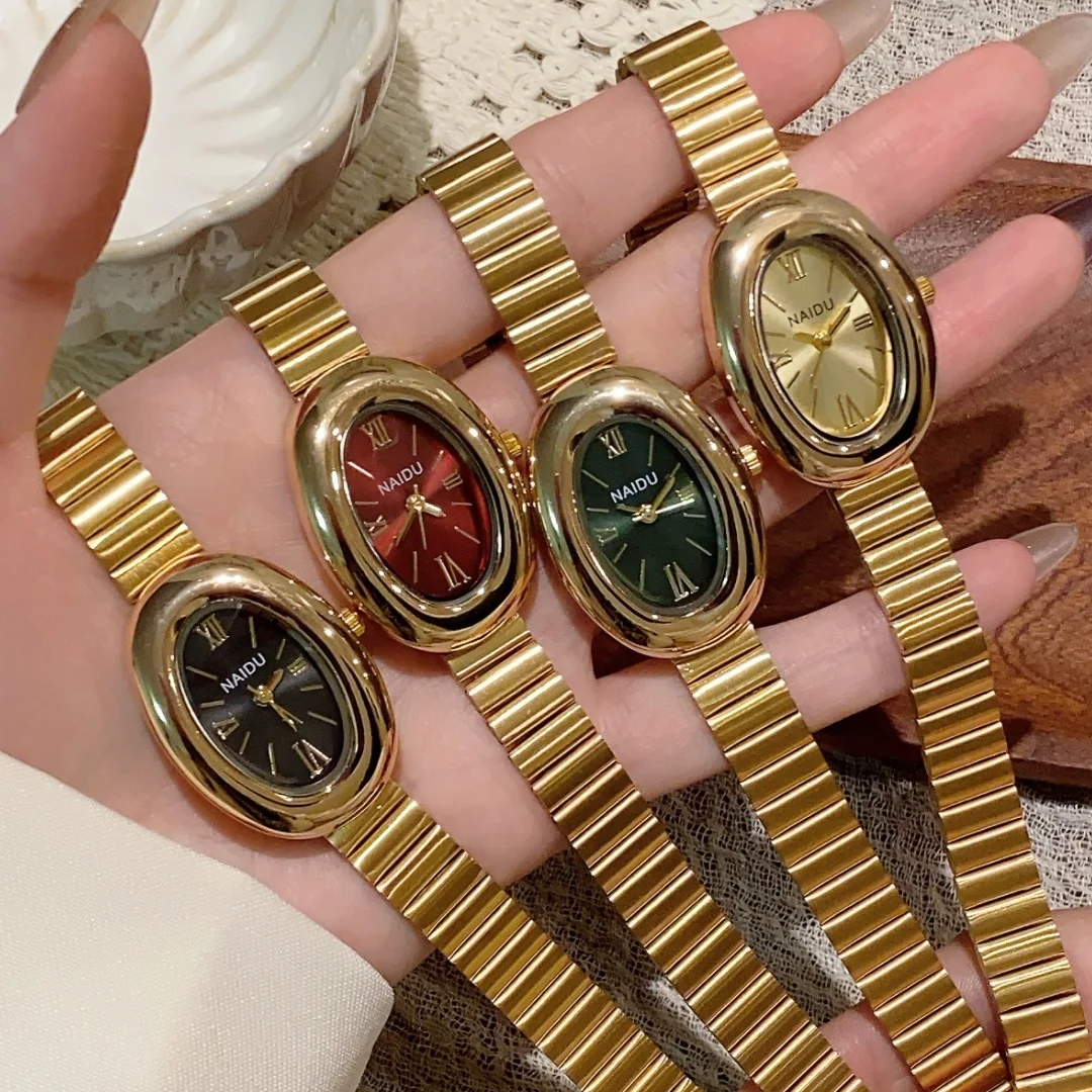 الذهب البيضاوي المرأة ساعة كوارتز العلامة التجارية الفاخرة سوار فولاذي غير قابل للصدأ ساعة اليد موضة عادية الكلاسيكية السيدات الساعات montre فام #1