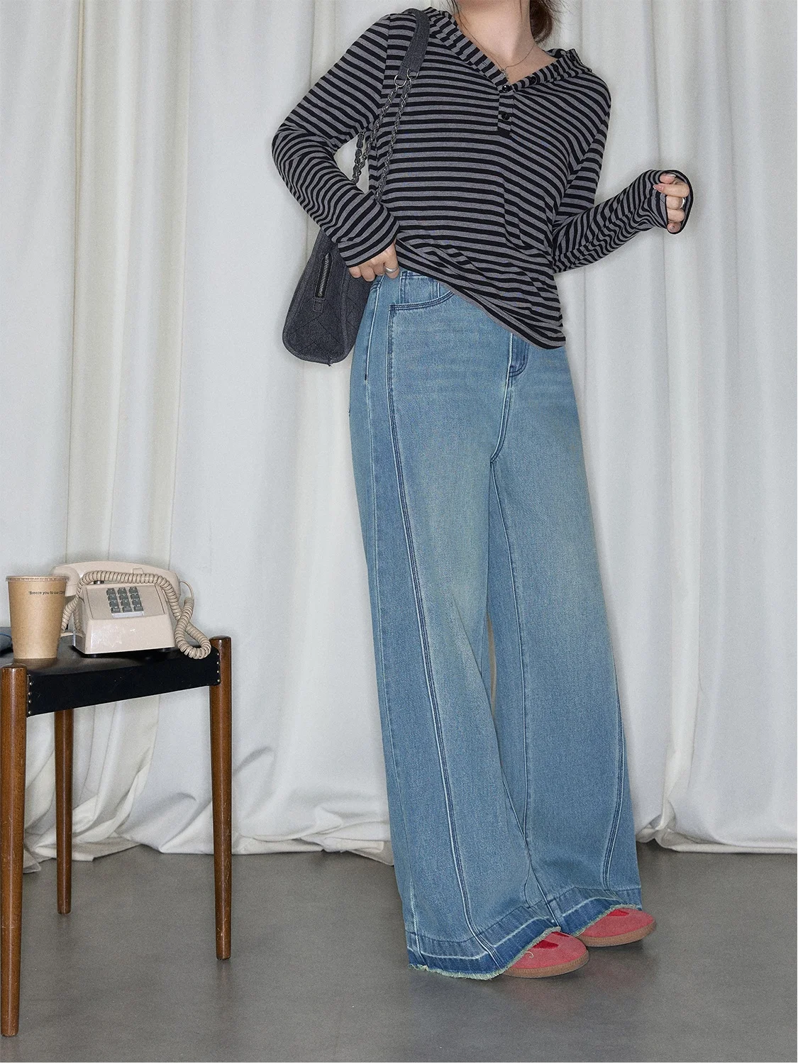 

plus Size Women's Jeans High Waist Straight Leg Casual Style Blue Denim with Diagonal Stripe And Cuffed Hem for plus Size Women