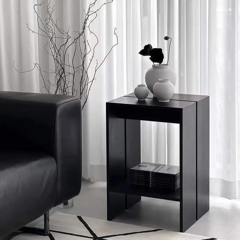 Factory Direct 2026 Black solid wood edge few small apartment home retro sofa edge corner few designer bedroom modern simple bed