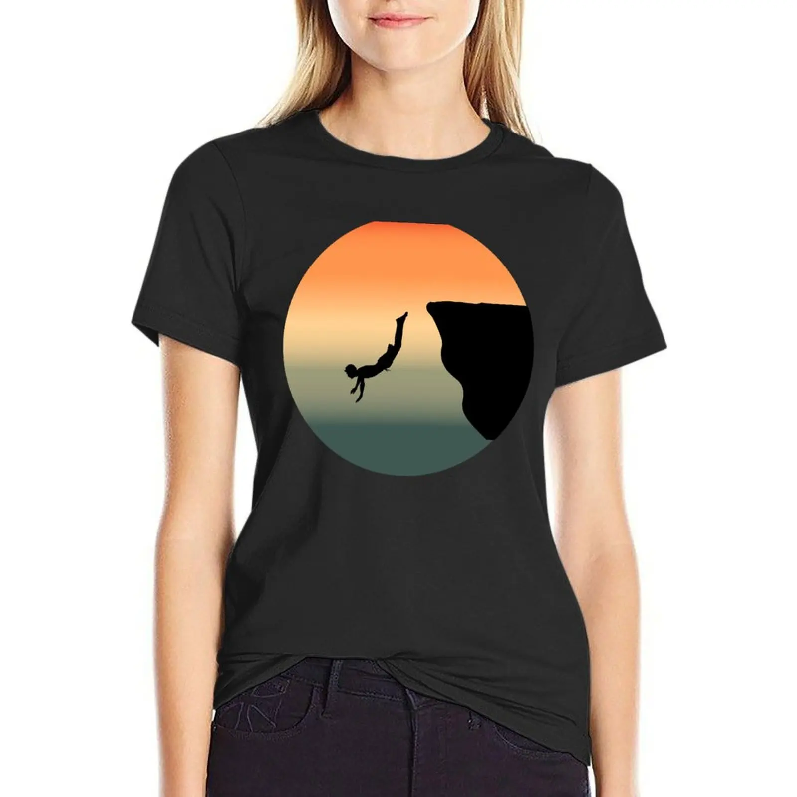 Cliff Diving Tombstoning Base Jumping Extreme Sports Sunset Vintage Retro T-Shirt anime clothes kawaii clothes Woman clothes