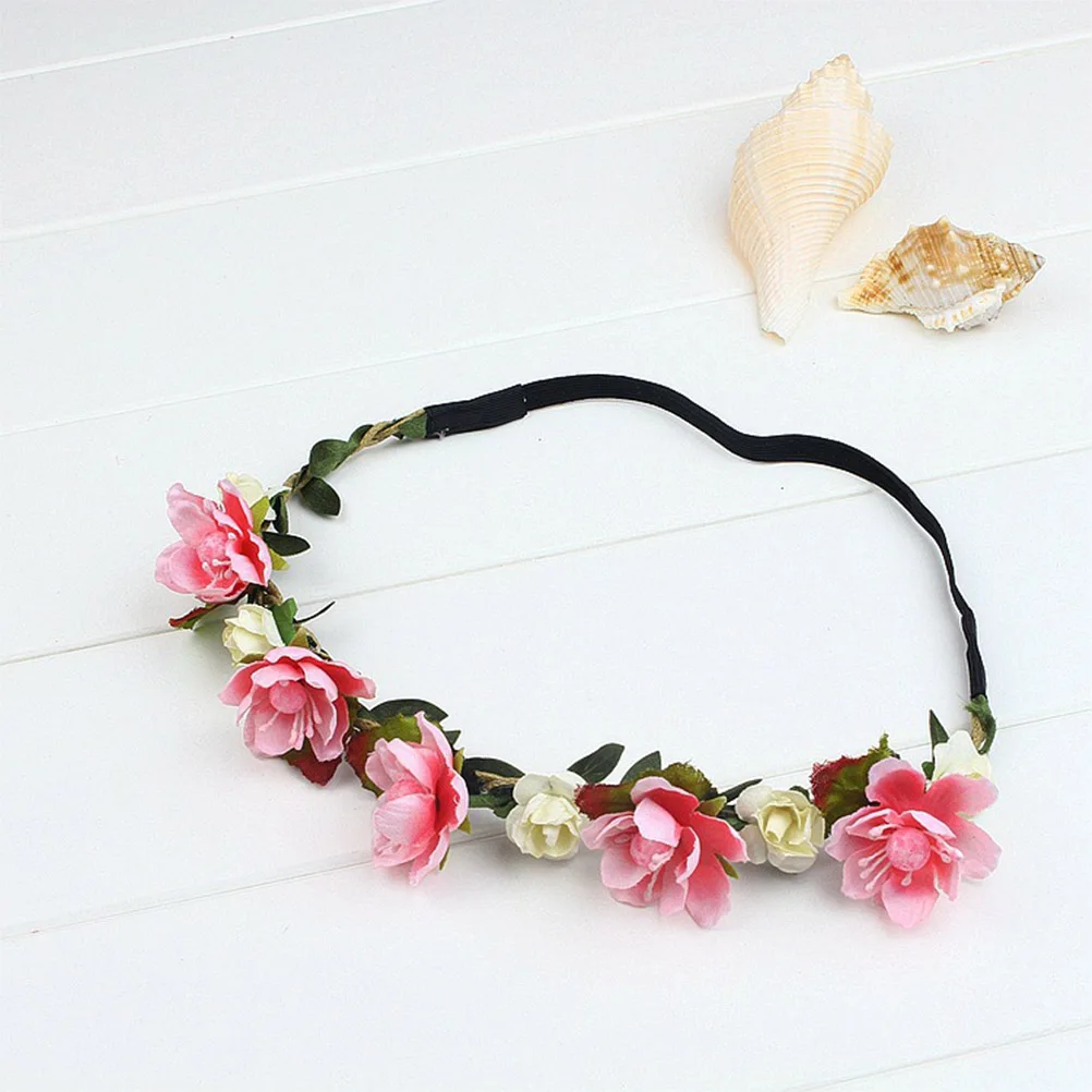 

7pcs Floral Headband Hawaii Style Artificial Flower Garland Wreath Lightweight For Wedding Party Prom Birthday Celebration Red