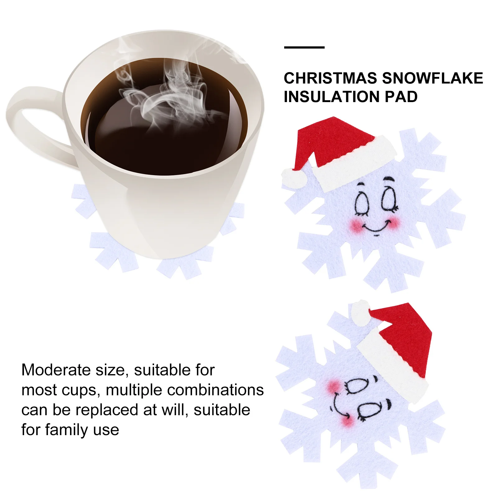 

10Pcs Snowflake Felt Coasters Xmas Non Slip Heat Insulation Cup Pads Holiday Table Protector Snowflake Cup Mat