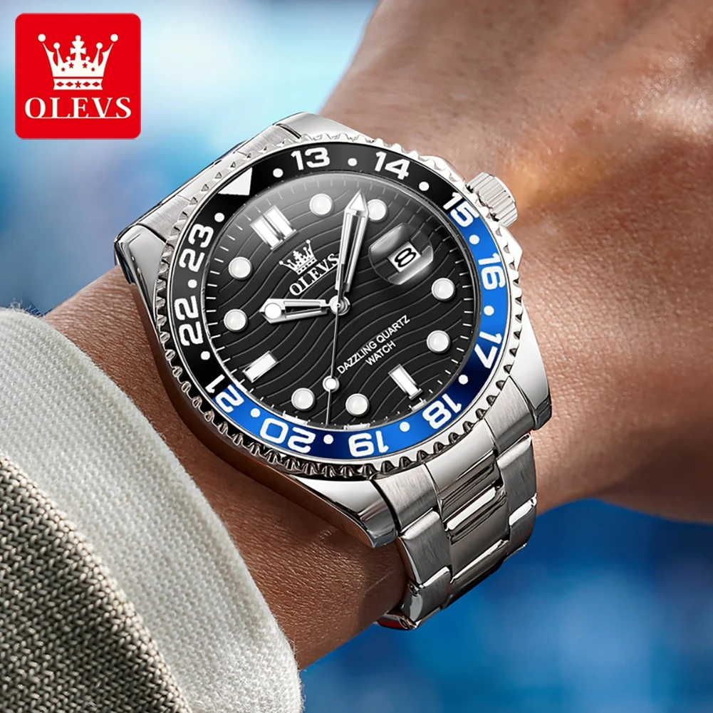 OLEVS 3610 Men Quartz Watch Luxury Original Diving Series Colorful Bezel Waterproof Watch Automatic Date Trendy Brand Men Watch