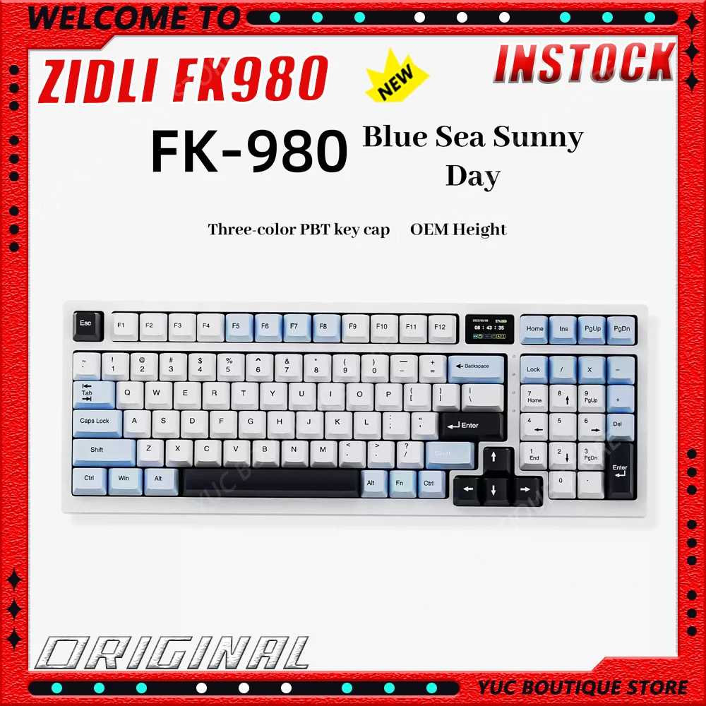 

NEW ZIDLI FK980 E-sports Gaming Keyboard Wireless Bluetooth tri-mode RGB Hot Plug Game Mechanical Keyboard Magnetic Power