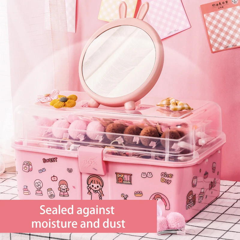 Children's Hair Accessories Storage Box Large Capacity Rubber Band Dustproof Artifact Plastic Transparent Cute Jewelry Box