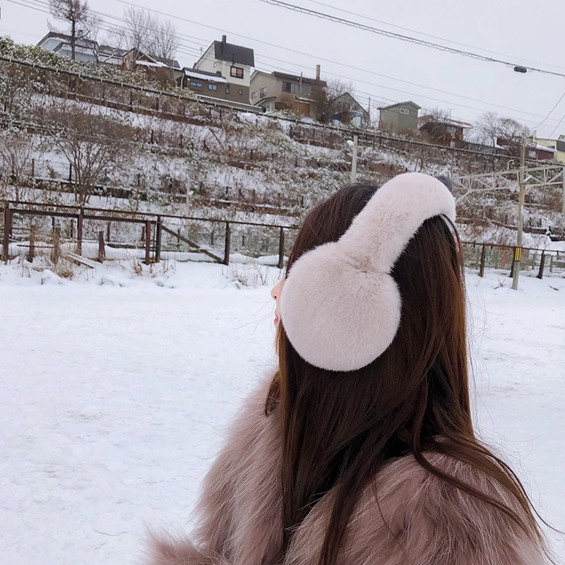 1Color Real Rabbit Fur Soft Plush Ear Warmer Winter Accessories Warm Ear Muffs Earmuffs For Women Men Fashion Earflap Ears Cover