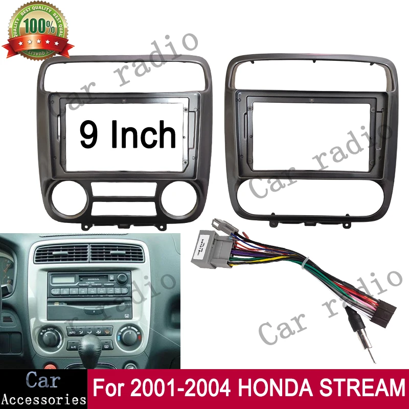 

9-дюймовый для HONDA STREAM 2001-2004 годов, рамка, автомобильный радиоприемник, Android, стерео плеер, 2Din, головное устройство, лицевая панель, крышка приборной панели