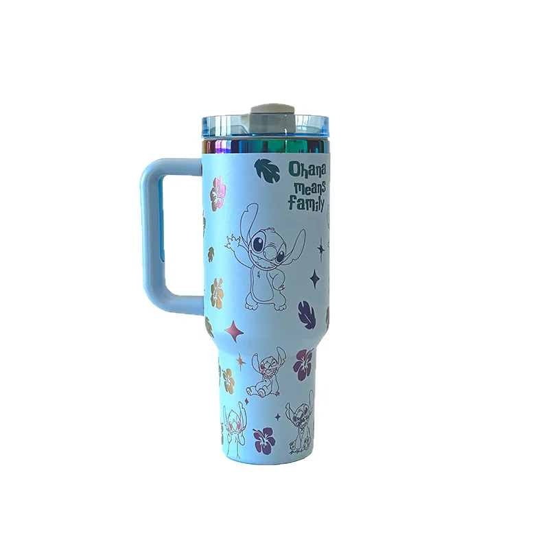 زجاجة مياه معزولة من الفولاذ المقاوم للصدأ بسعة كبيرة 40 أونصة من ديزني ستانلي مع مقبض من القش للاستخدام في السيارة وبار المطبخ المنزلي #5