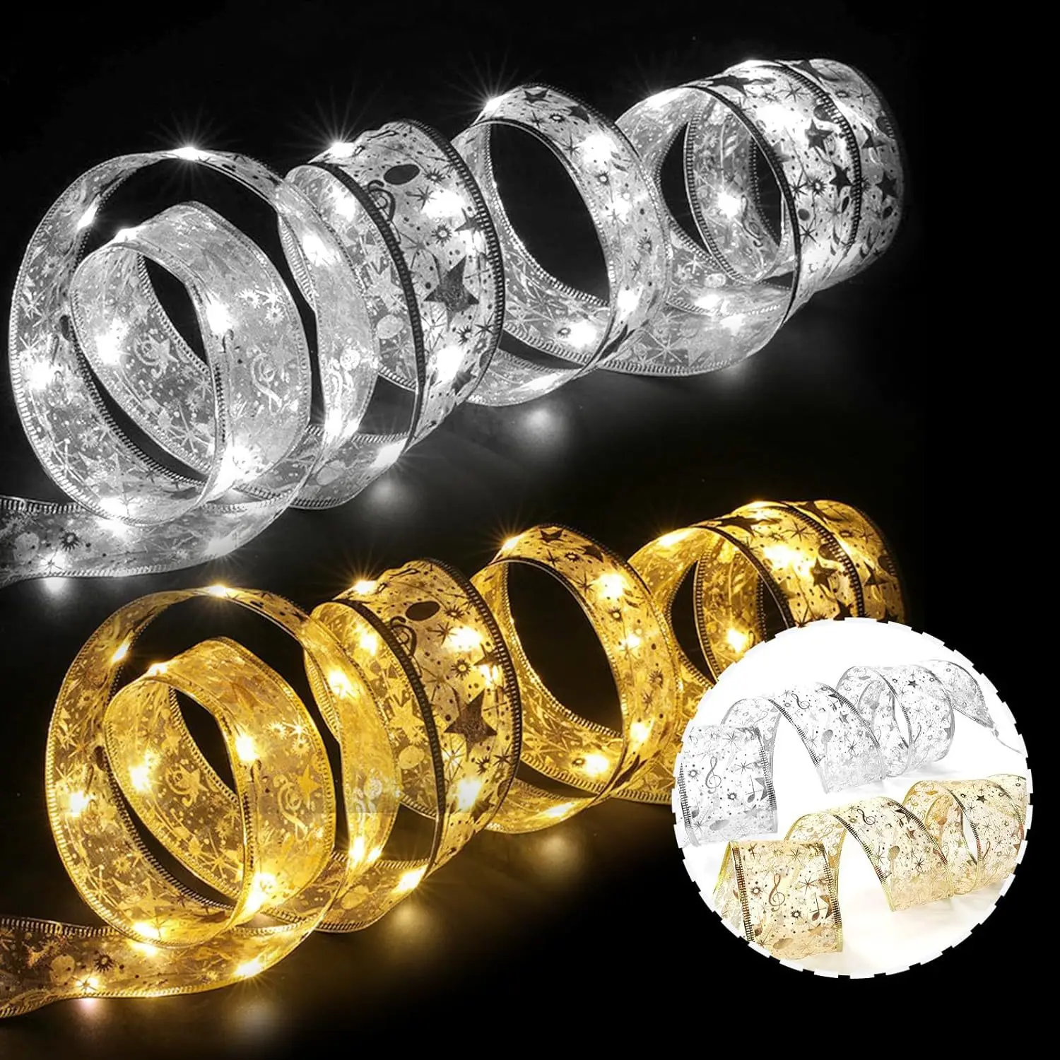 Christmas Ribbon LED String Lights Christmas Decorations Christmas Tree Decoration Hanging Gifts Stamping Double Ribbon Ambience