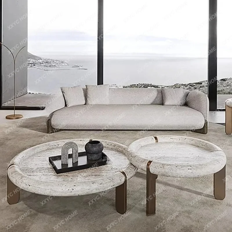 L Wind Light Luxury Creative Round Natural Travertine Coffee Table