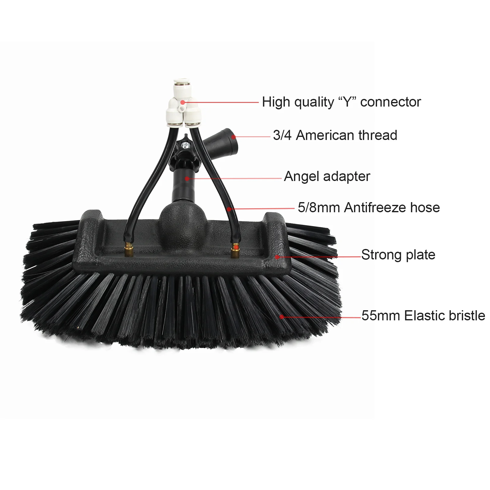 Five Surface Water Flow Through Brush for High Window/Solar Panel/Track/Bus/Boats Cleaning Wash with Angel Adapter(Without Pole）