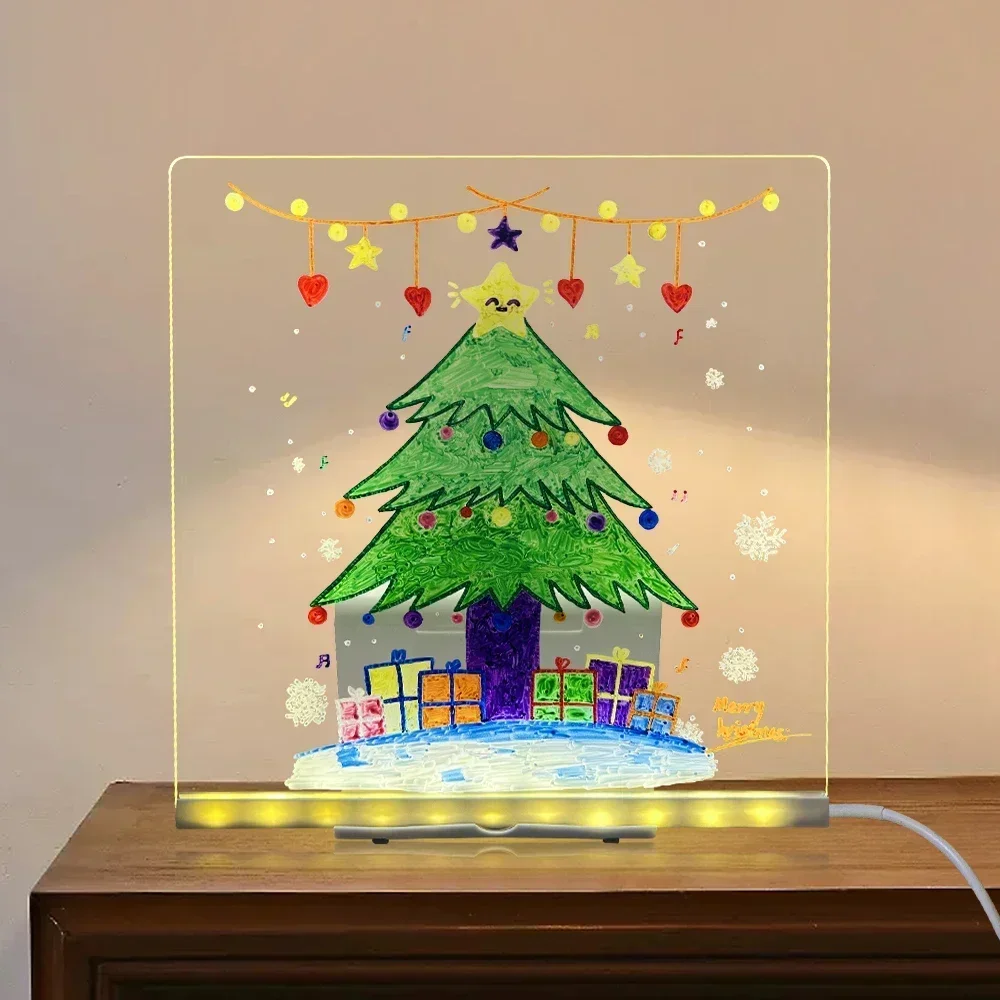 LED Lamp Acrylic Message Note Board Erasable USB Children‘s Drawing Board Bedroom Night Light Birthday Kids Gift