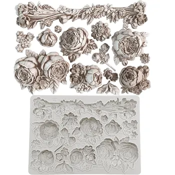 섬세한 장미 실리콘 금형 퐁당 케이크 장식 실리콘 금형 점토, Sugarcraft 컵케익 탑 초콜릿 베이킹 도구