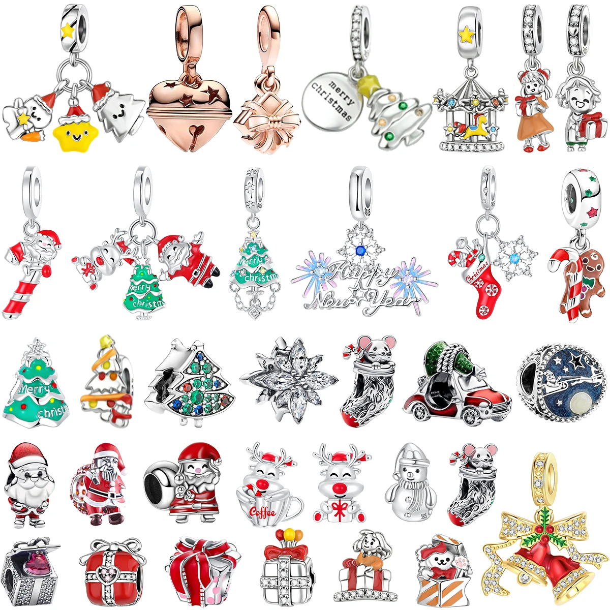 

Winter 925 Sterling Silver Christmas Charm Funny Santa Claus Reindeer Snowflake Bead Fit Original Bracelet DIY Gift Fine Jewelry