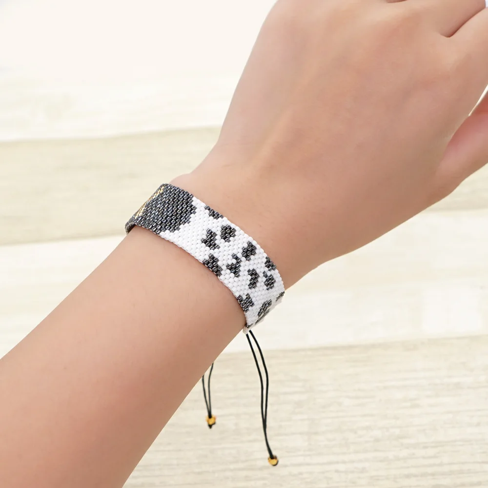 

ZGMXR Браслет из рисовых бусин X Геометрия Леопардовый принт Модный простой регулируемый богемный браслет с нерегулярным узором Браслет из бисера ручной работы