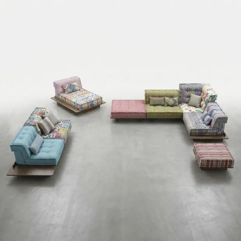 OAKEN Bohemian Modular Sectional Sofa Colorful Patchwork Fabric Combination Sofa Free Combination Couch for Villa Living Room