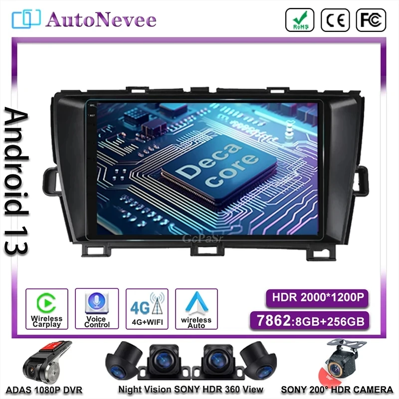 Android 13 For Toyota Prius XW30 30 2009-2015 GPS Navigation Stereo Head Unit No 2din DVD Dash Cam QLED Screen Multimedia Player